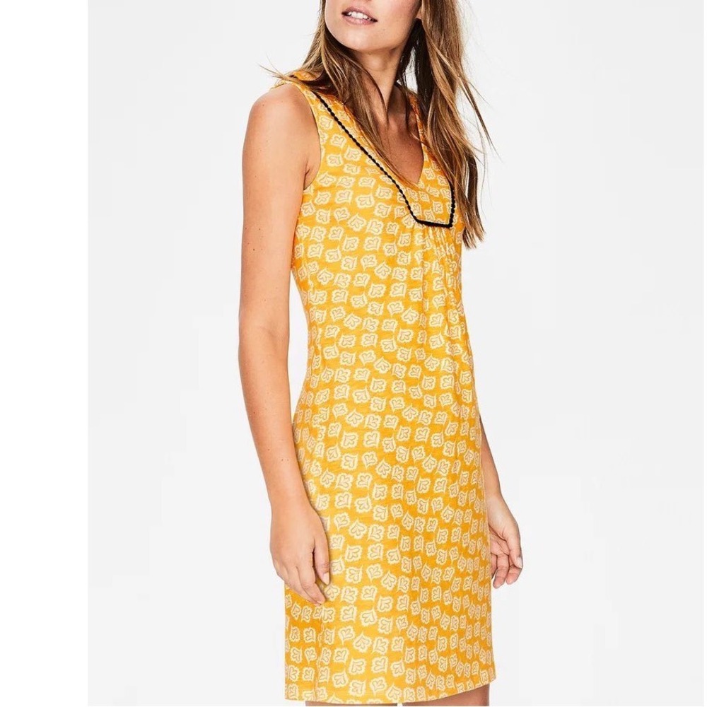 Boden tarifa jersey Yellow Paisley Heart Print V-Neck Cotton Shift Dress  18L